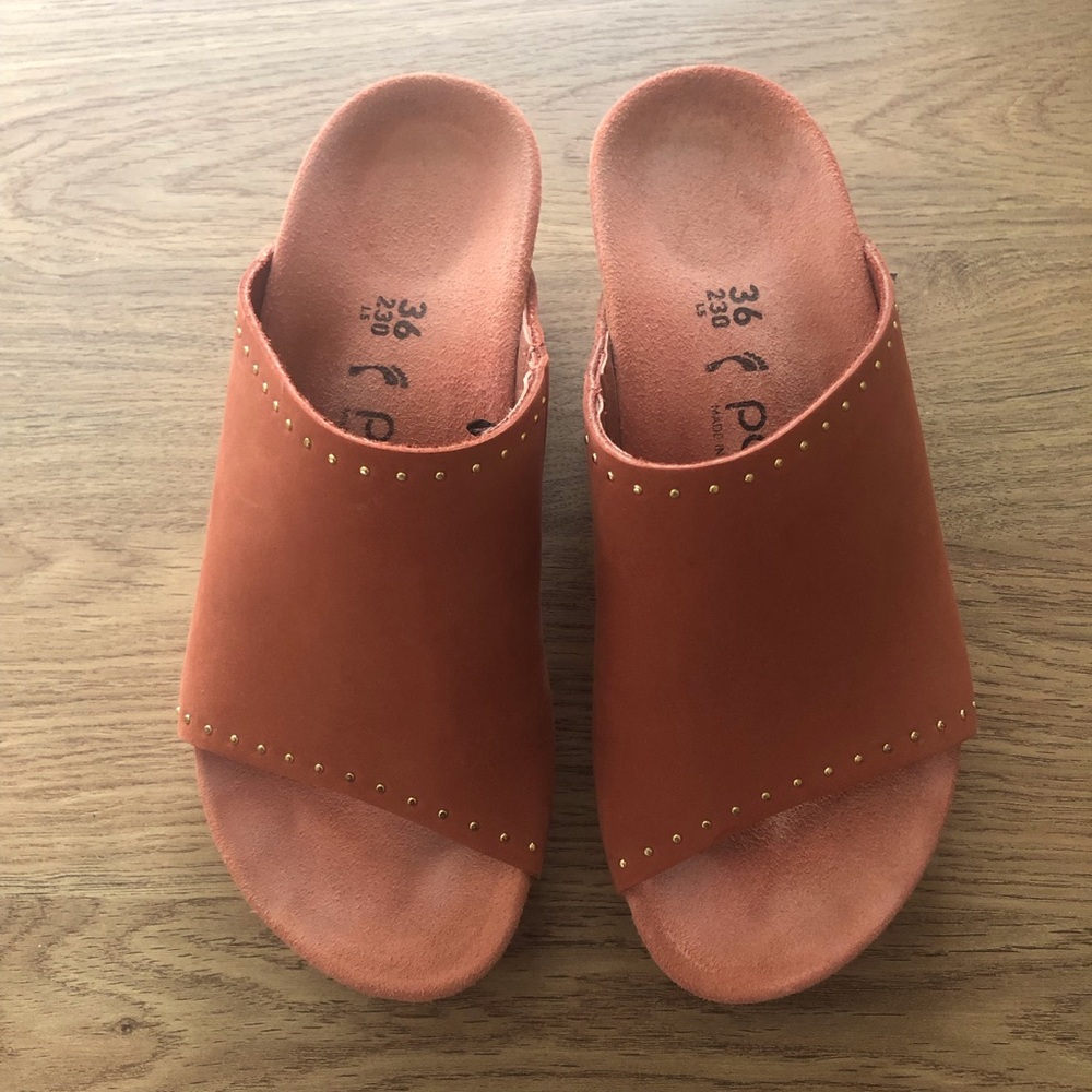 Like New Birkenstock "Papillio" Namica Cork Wedge Sandals in Coral - size 36!